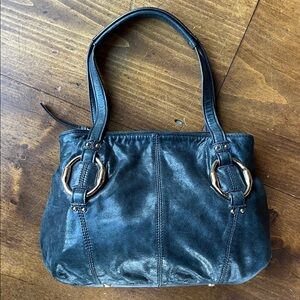 B. Makowsky Black Distressed Leather Shoulder Bag